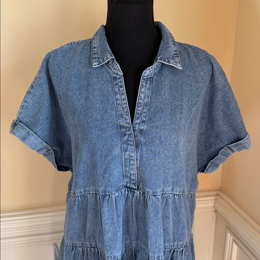 Umgee Blue Denim Tiered Midi Dress - Picture 3 of 10